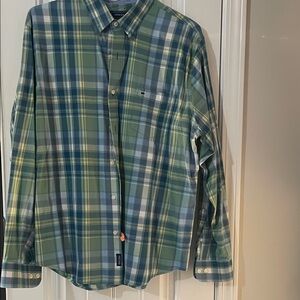 Crown & Ivy Blue and Green Plaid Button Down Shirt